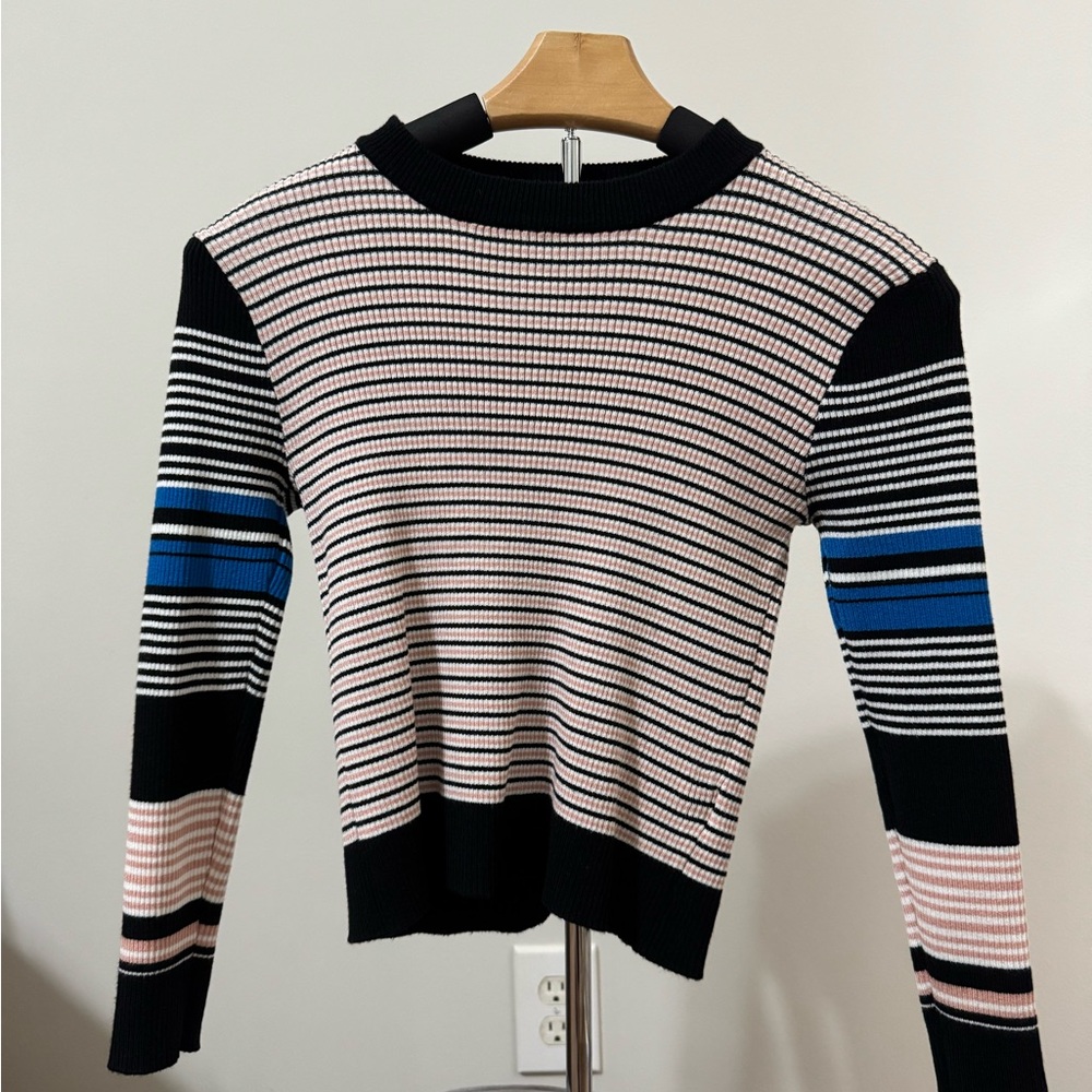 Forever 21 Black, Pink, and Blue Striped Sweater